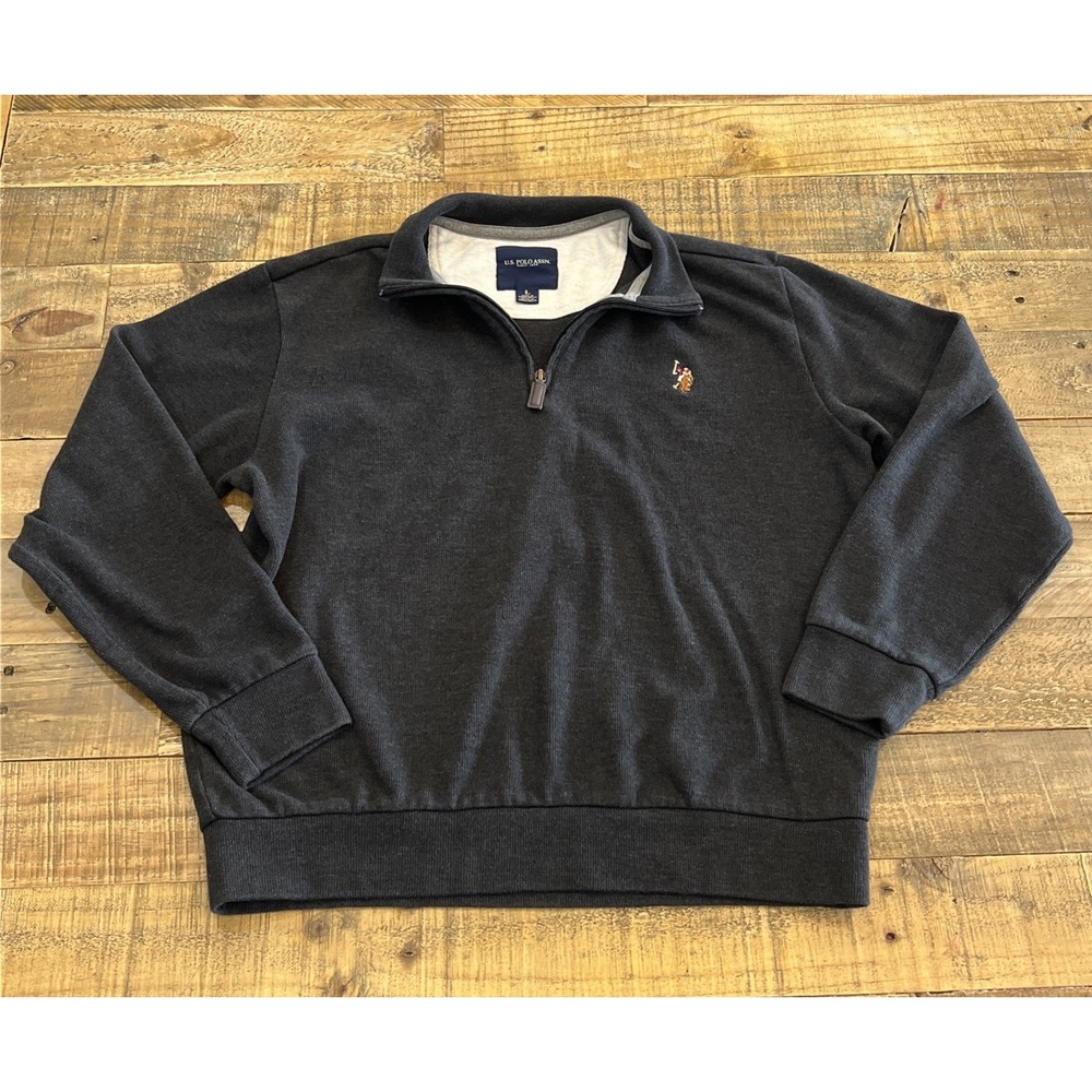 US Polo Assn Men's Size Large Quarter Zip Pullover Sweater Top Dark Gray